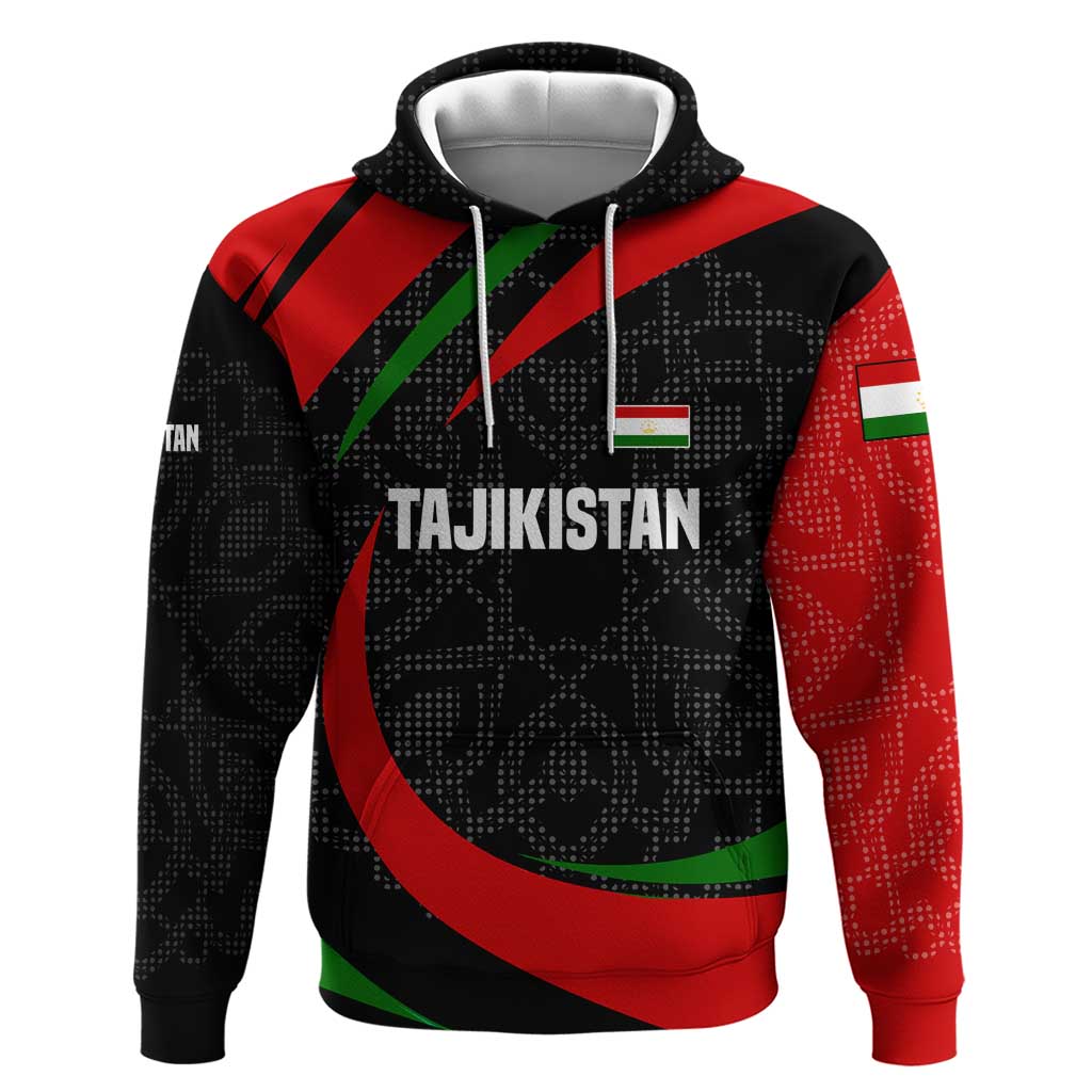 Tajikistan National Emblem Hoodie with Black Red Green Tribal Pattern TS04