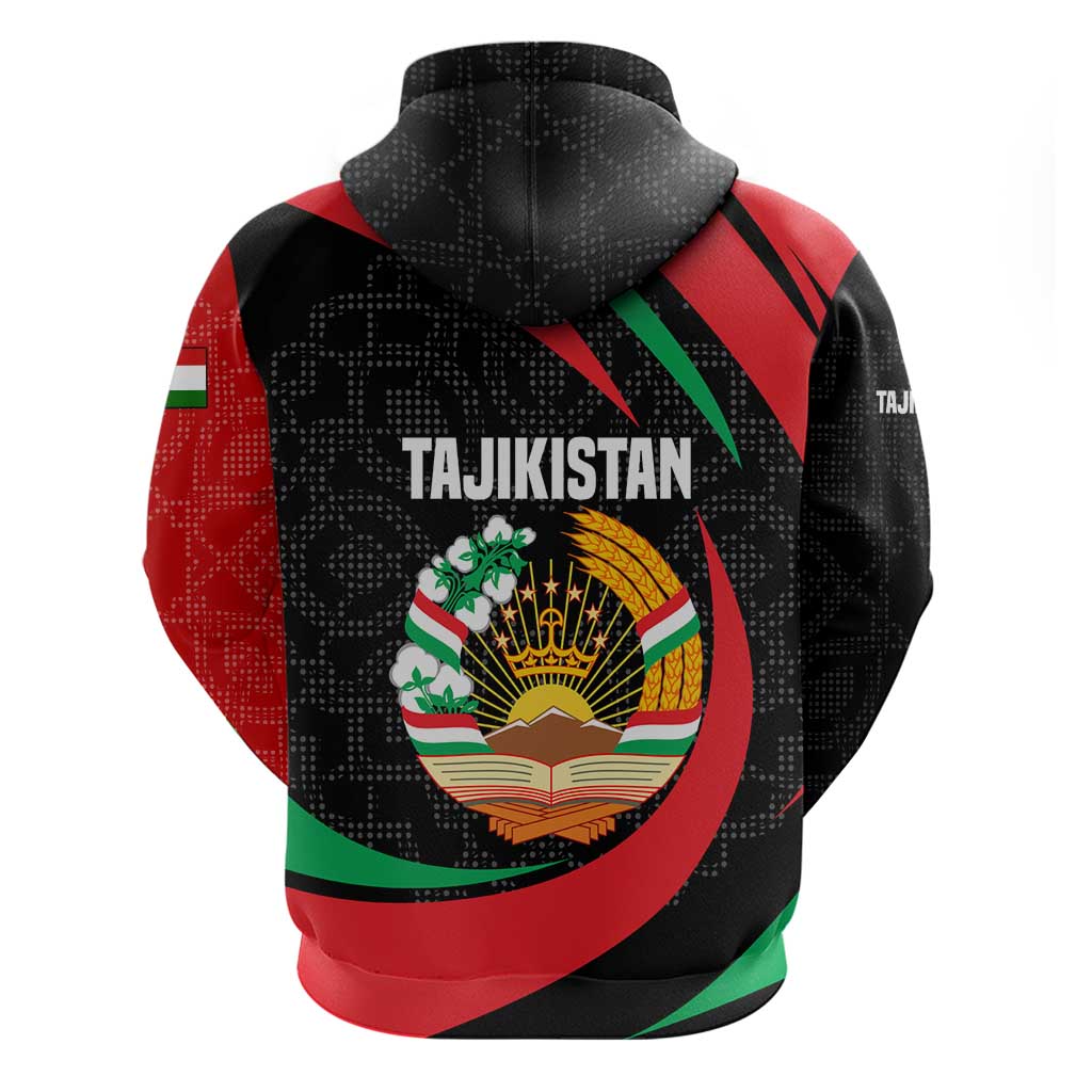 Tajikistan National Emblem Hoodie with Black Red Green Tribal Pattern TS04
