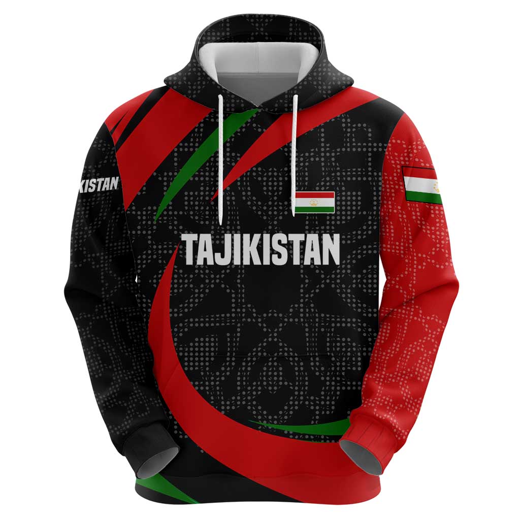 Tajikistan National Emblem Hoodie with Black Red Green Tribal Pattern TS04