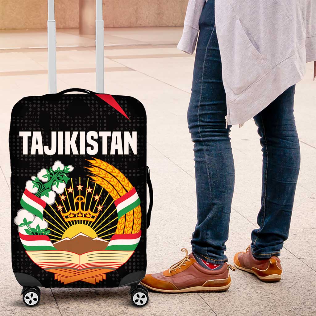 Tajikistan National Emblem Luggage Cover with Black Red Green Tribal Pattern TS04
