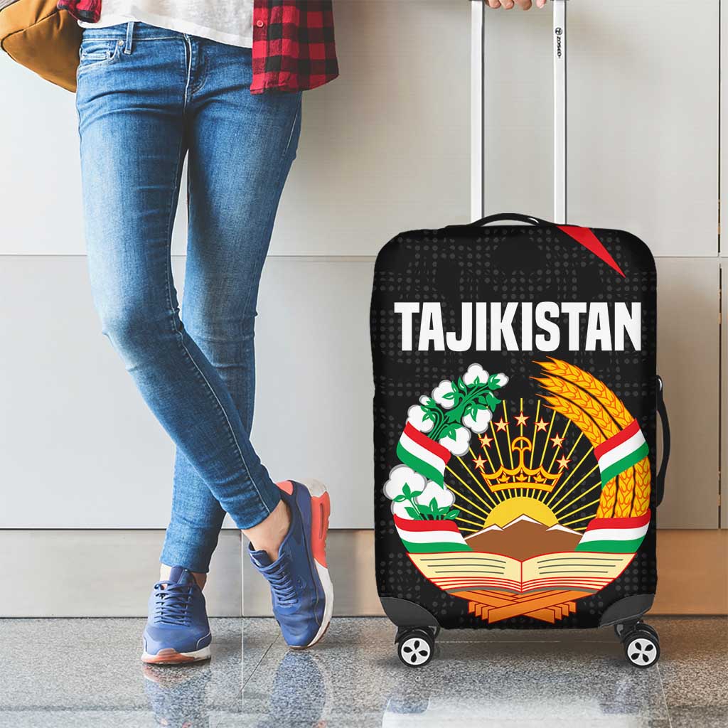 Tajikistan National Emblem Luggage Cover with Black Red Green Tribal Pattern TS04