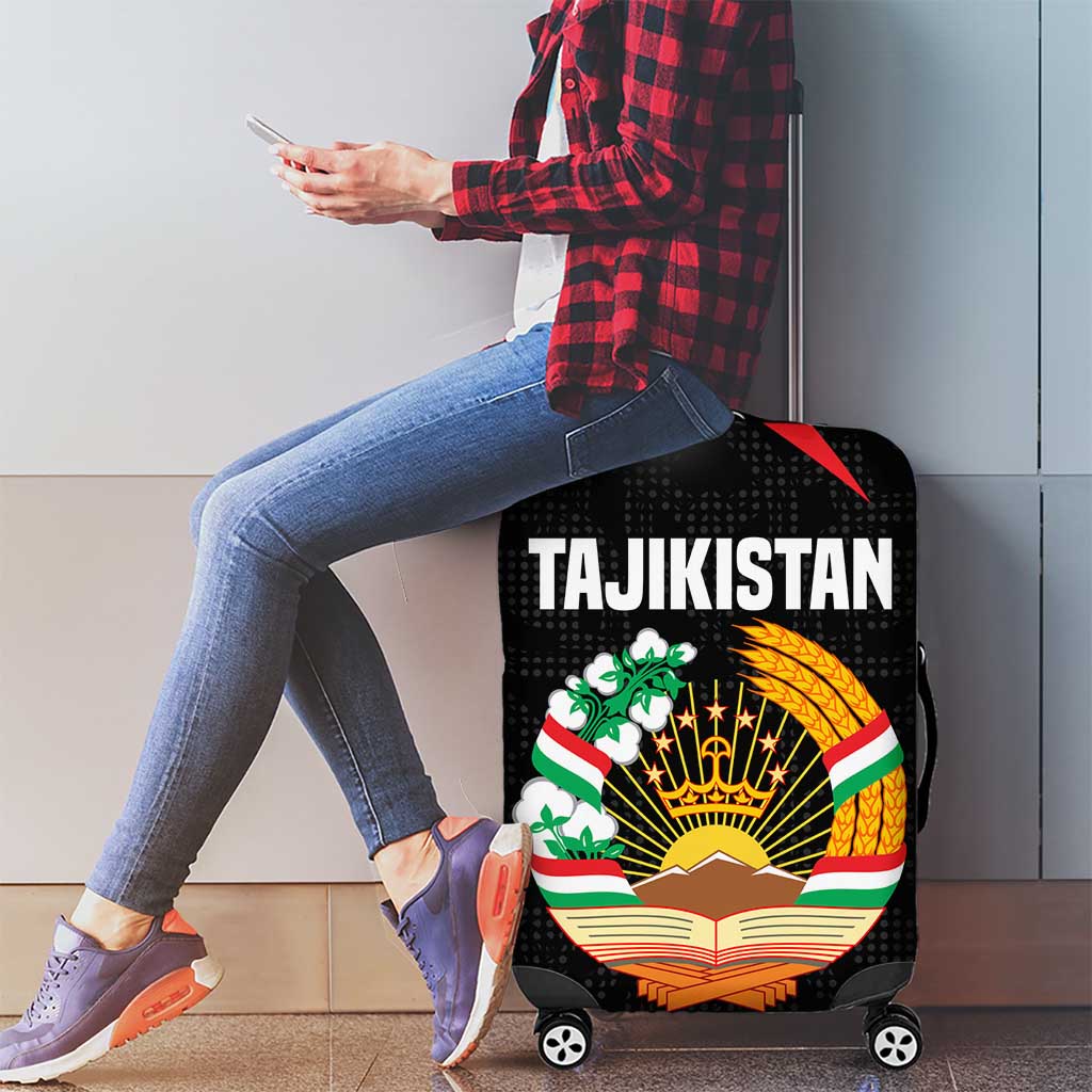 Tajikistan National Emblem Luggage Cover with Black Red Green Tribal Pattern TS04