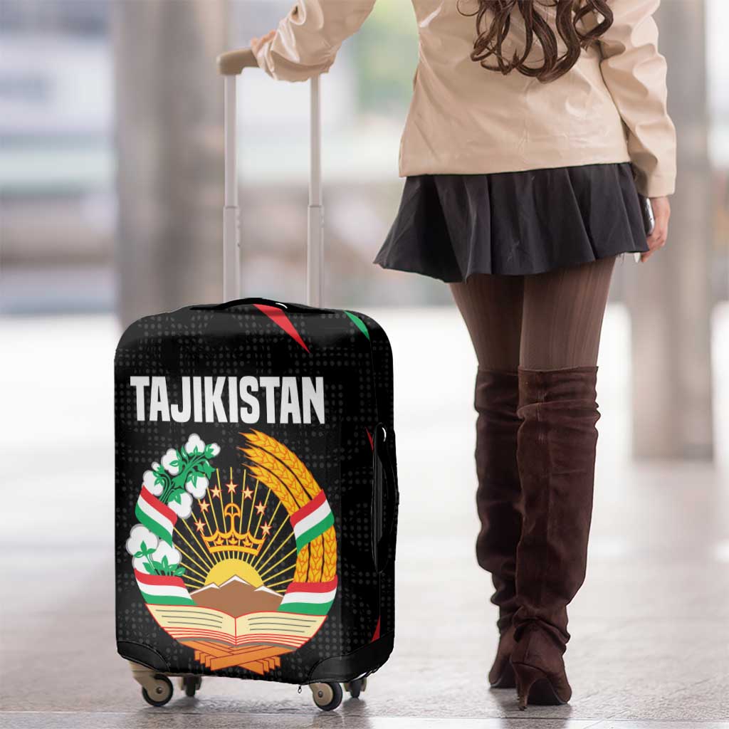 Tajikistan National Emblem Luggage Cover with Black Red Green Tribal Pattern TS04