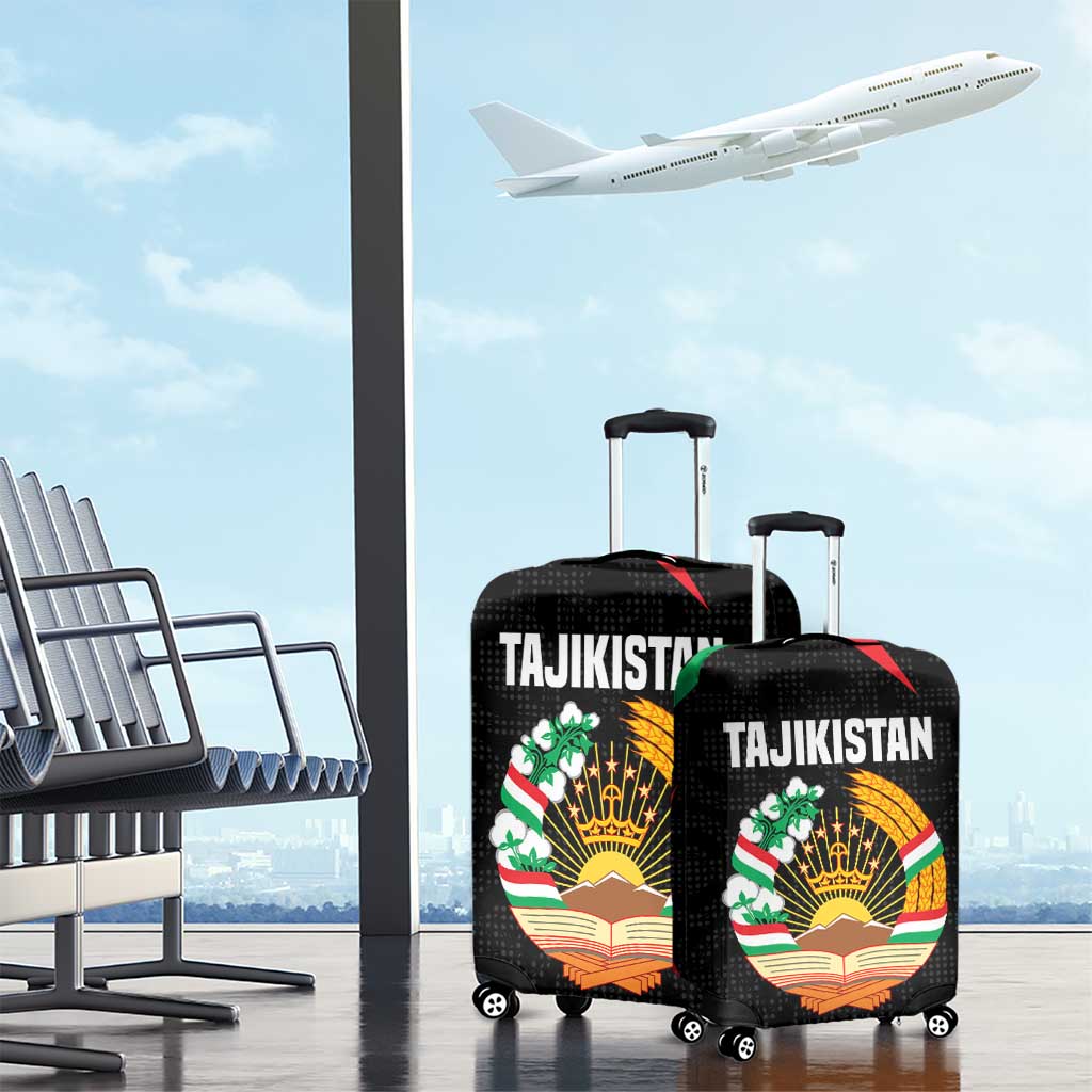 Tajikistan National Emblem Luggage Cover with Black Red Green Tribal Pattern TS04