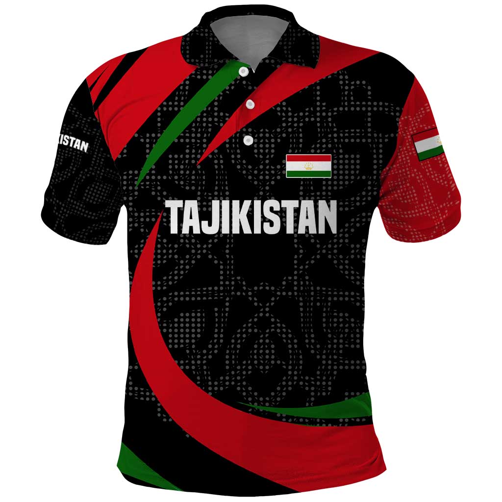 Tajikistan National Emblem Polo Shirt with Black Red Green Tribal Pattern TS04