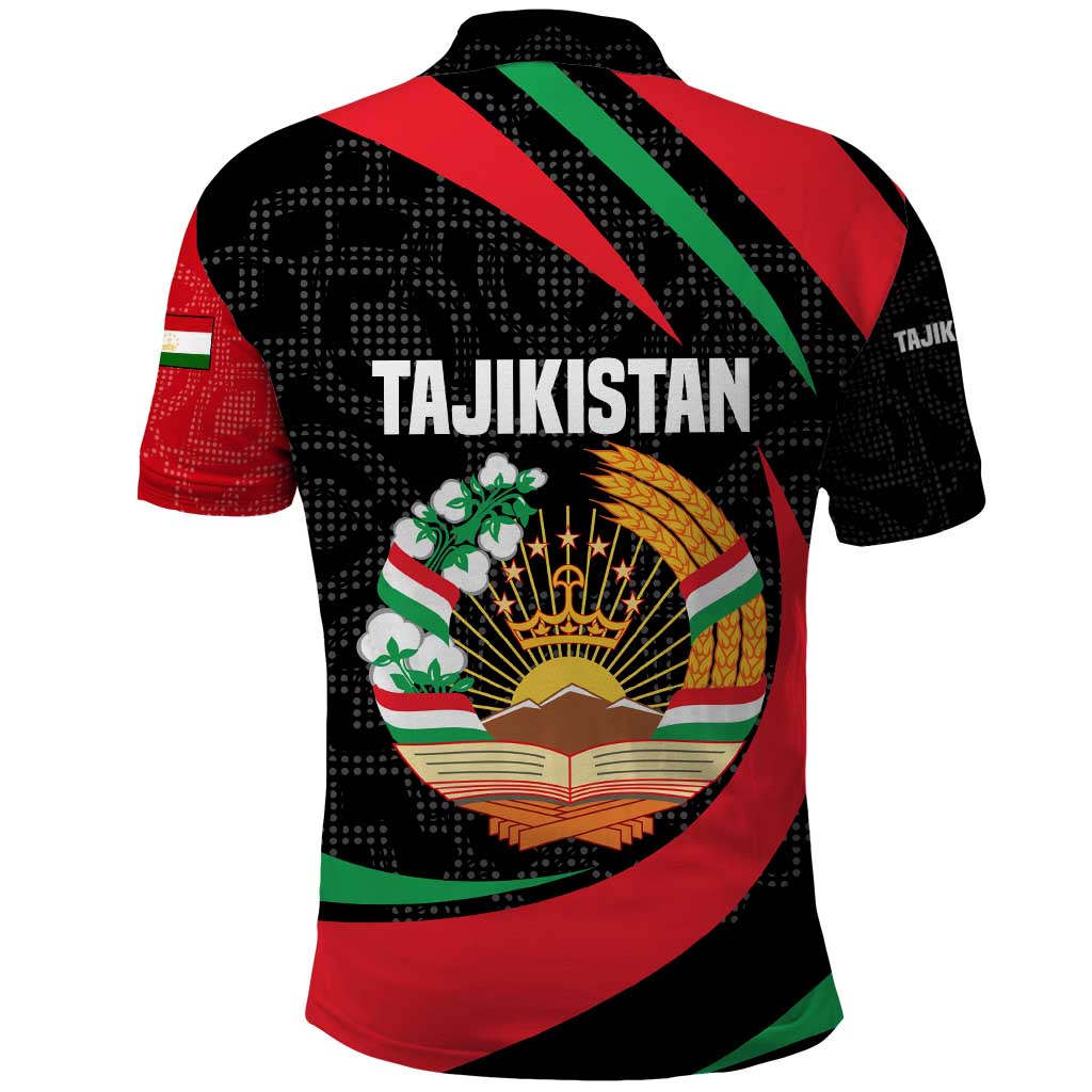 Tajikistan National Emblem Polo Shirt with Black Red Green Tribal Pattern TS04