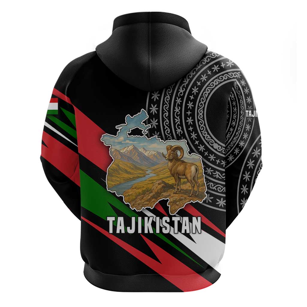 Tajikistan Marco Polo Sheep Hoodie with Black Red Green Tribal Flag Pattern TS04