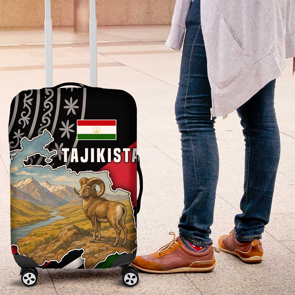 Tajikistan Marco Polo Sheep Luggage Cover with Black Red Green Tribal Flag Pattern TS04