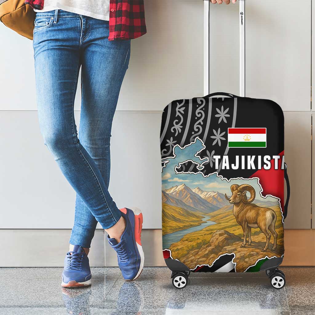 Tajikistan Marco Polo Sheep Luggage Cover with Black Red Green Tribal Flag Pattern TS04