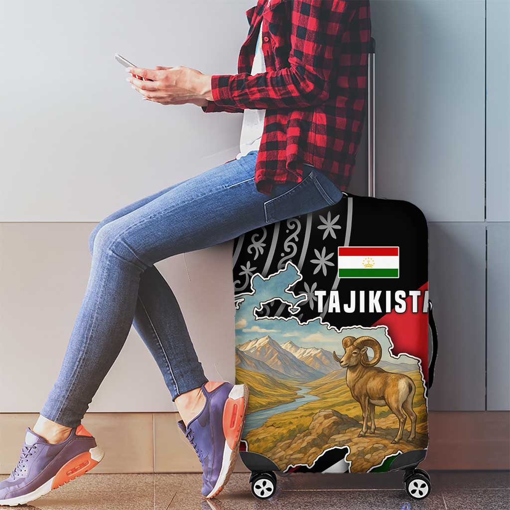 Tajikistan Marco Polo Sheep Luggage Cover with Black Red Green Tribal Flag Pattern TS04
