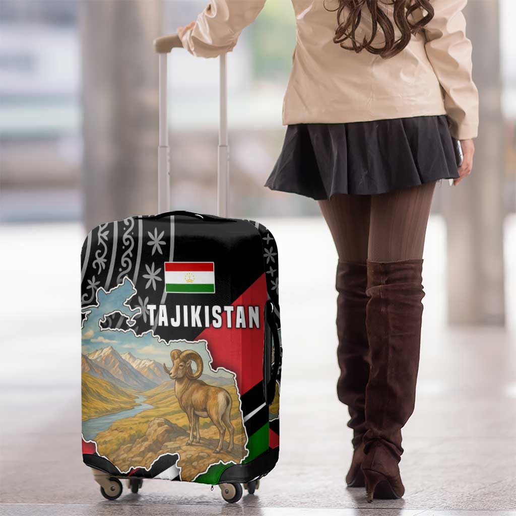 Tajikistan Marco Polo Sheep Luggage Cover with Black Red Green Tribal Flag Pattern TS04