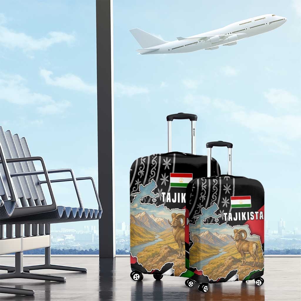 Tajikistan Marco Polo Sheep Luggage Cover with Black Red Green Tribal Flag Pattern TS04