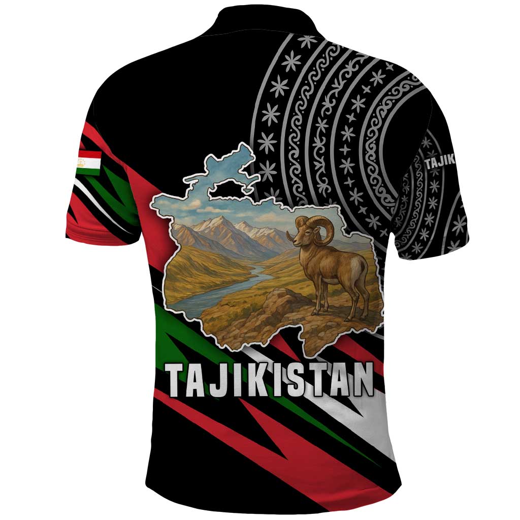Tajikistan Marco Polo Sheep Polo Shirt with Black Red Green Tribal Flag Pattern TS04