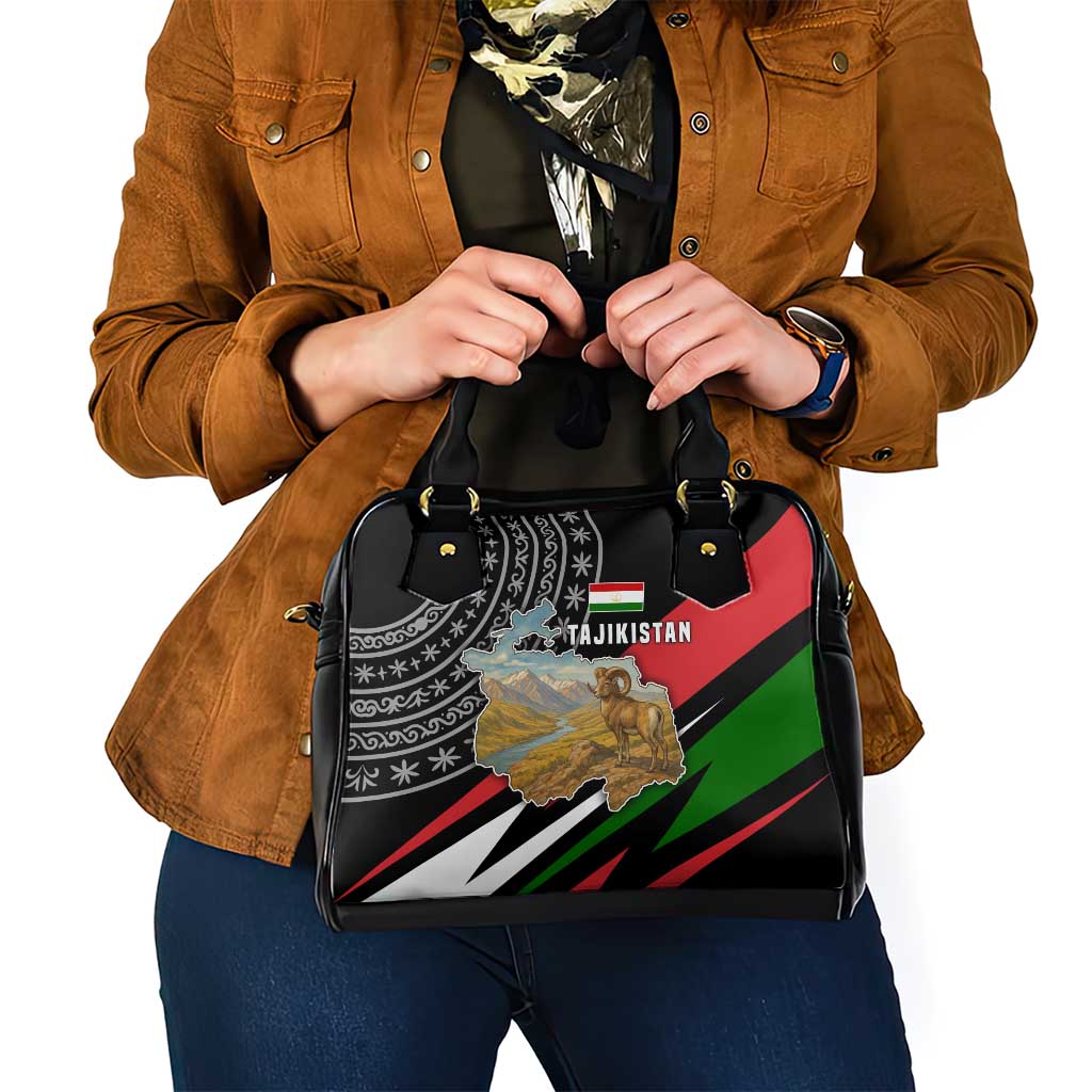 Tajikistan Marco Polo Sheep Shoulder Handbag with Black Red Green Tribal Flag Pattern TS04