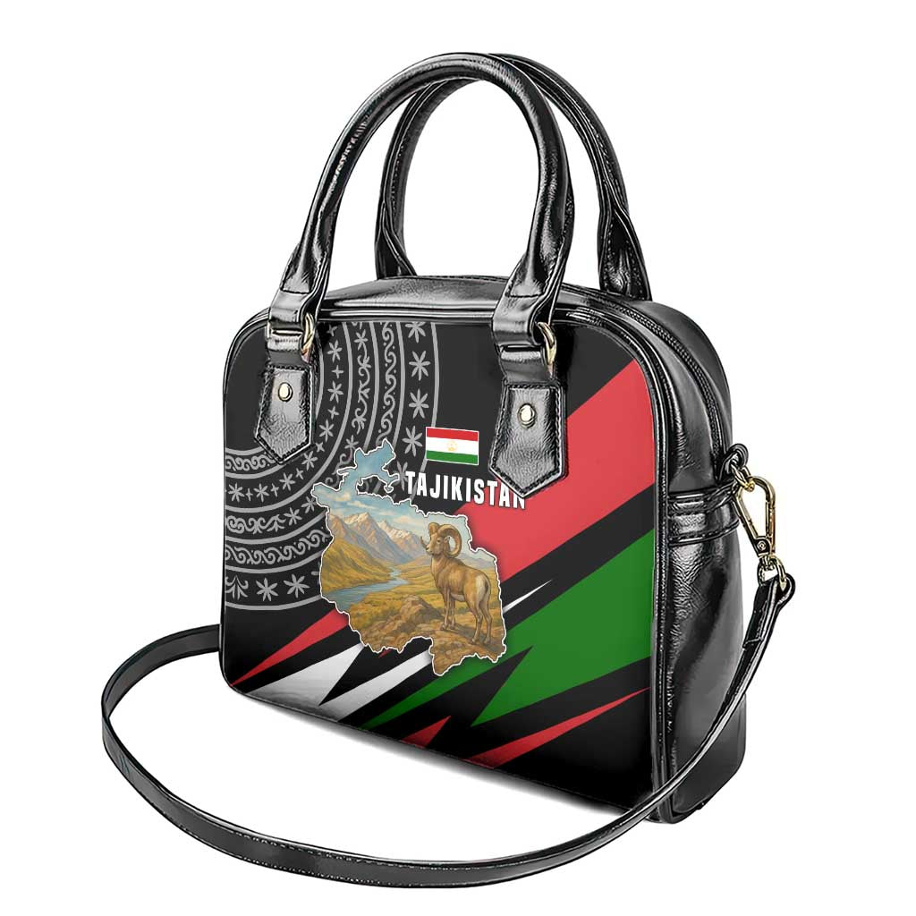 Tajikistan Marco Polo Sheep Shoulder Handbag with Black Red Green Tribal Flag Pattern TS04