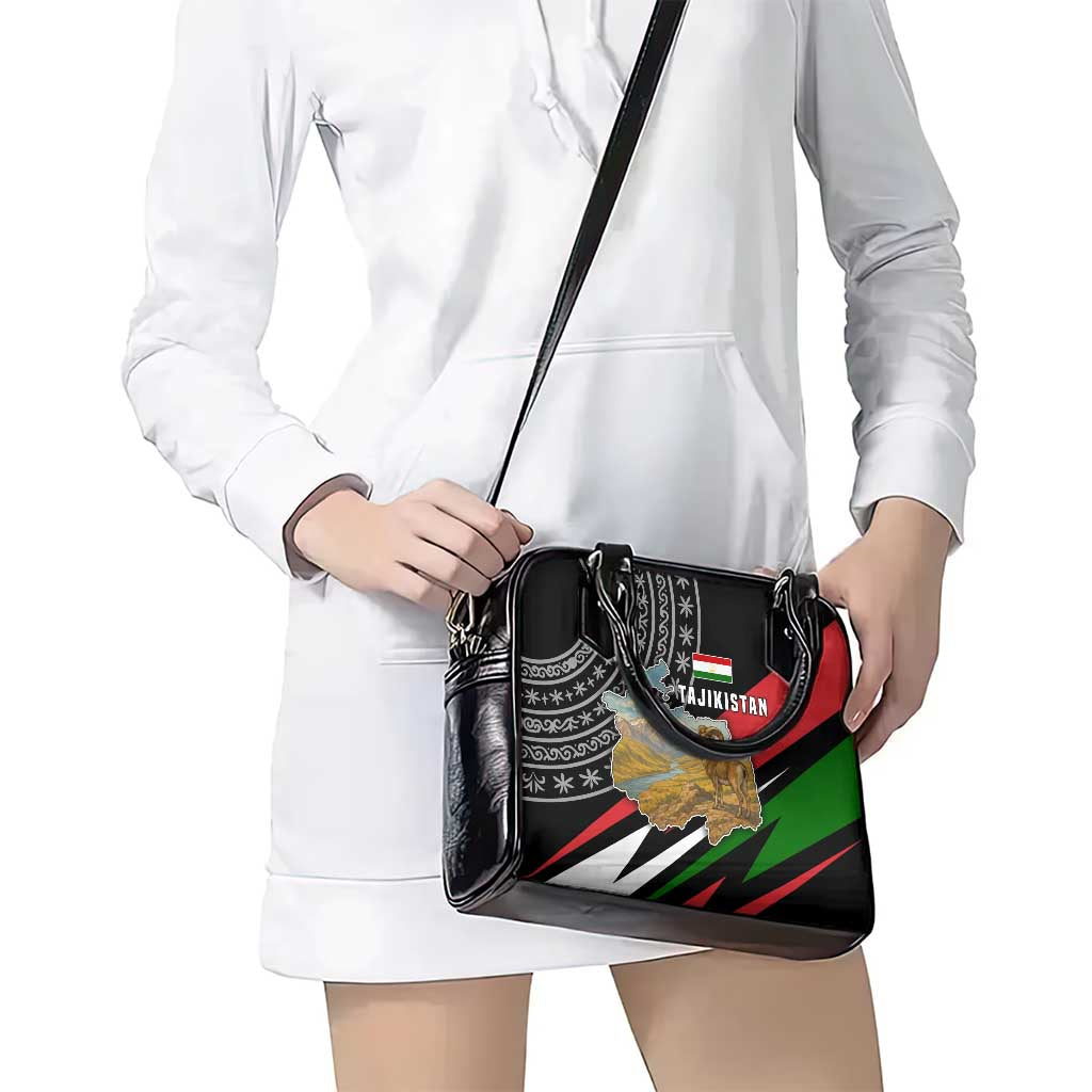 Tajikistan Marco Polo Sheep Shoulder Handbag with Black Red Green Tribal Flag Pattern TS04