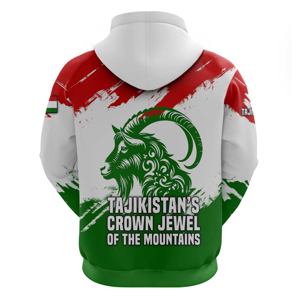 Tajikistan Hoodie Markhor with Red Green White Brushstroke Flag with Mountain Goat Design TS04