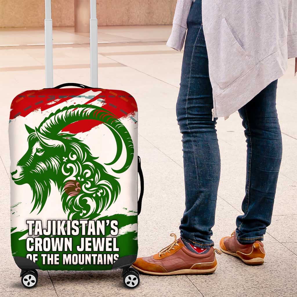 Tajikistan Luggage Cover Markhor with Red Green White Brushstroke Flag with Mountain Goat Design TS04