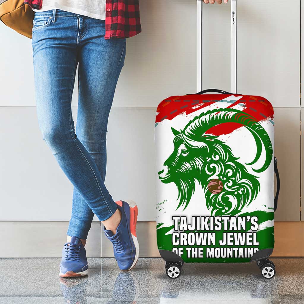 Tajikistan Luggage Cover Markhor with Red Green White Brushstroke Flag with Mountain Goat Design TS04