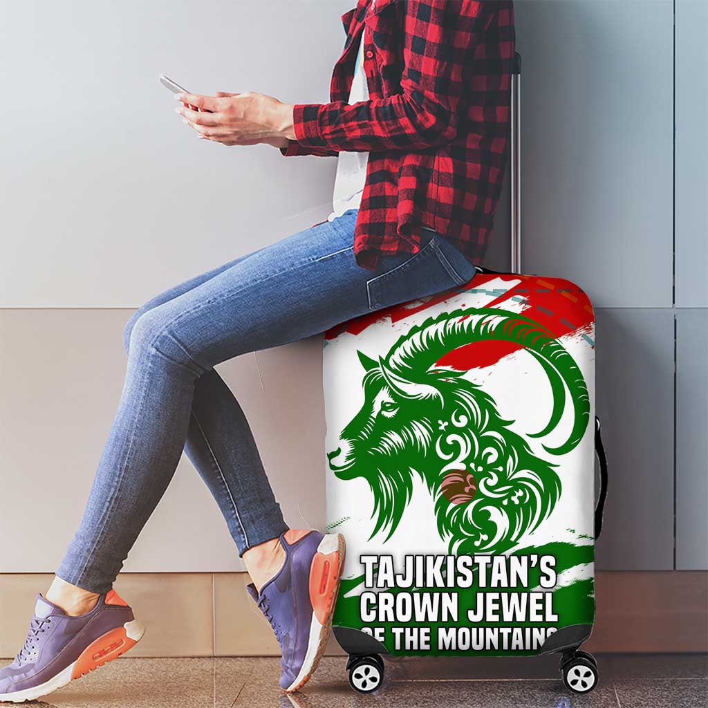 Tajikistan Luggage Cover Markhor with Red Green White Brushstroke Flag with Mountain Goat Design TS04