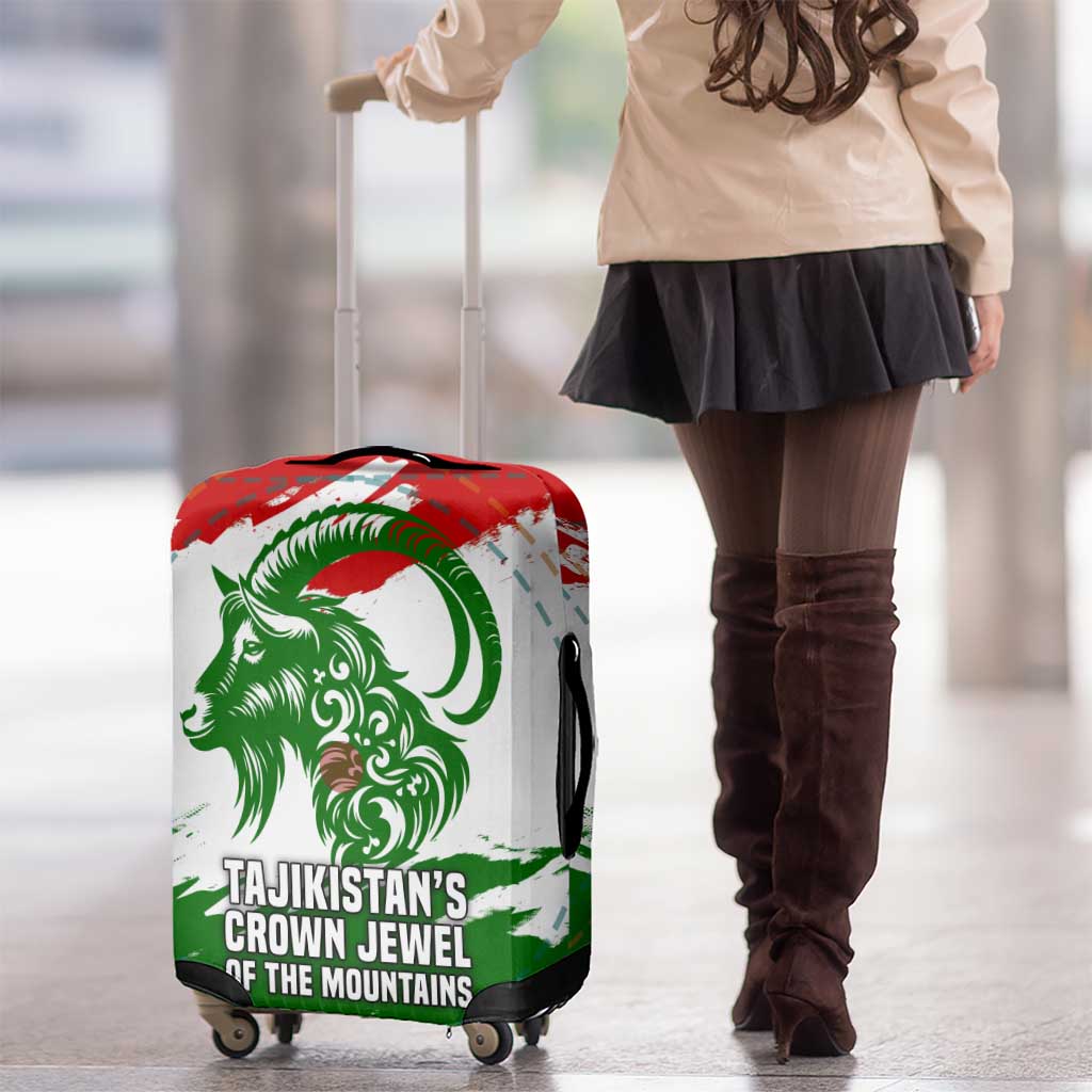 Tajikistan Luggage Cover Markhor with Red Green White Brushstroke Flag with Mountain Goat Design TS04