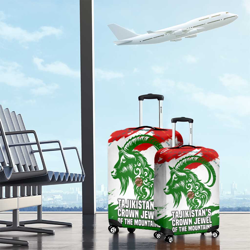 Tajikistan Luggage Cover Markhor with Red Green White Brushstroke Flag with Mountain Goat Design TS04