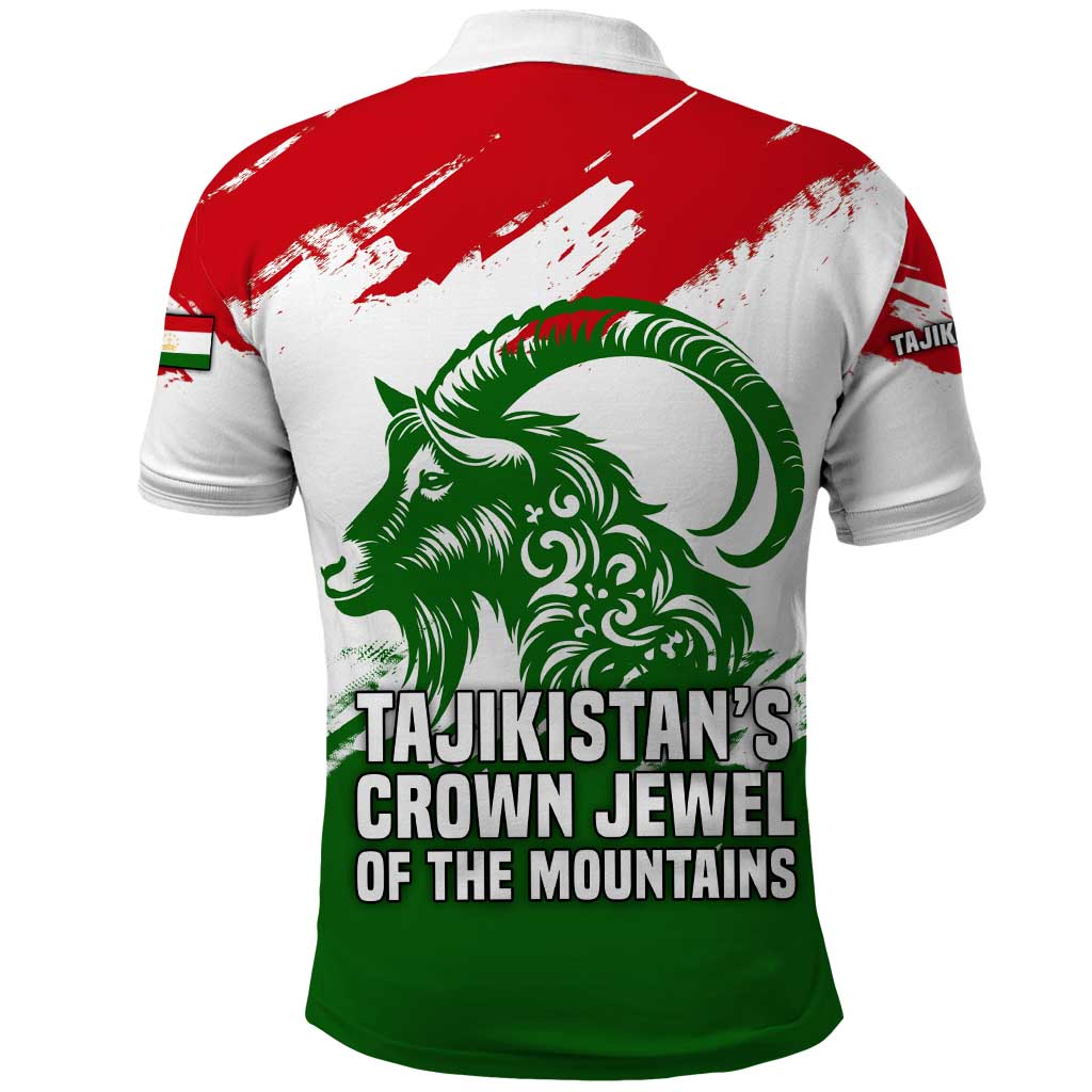 Tajikistan Polo Shirt Markhor with Red Green White Brushstroke Flag with Mountain Goat Design TS04
