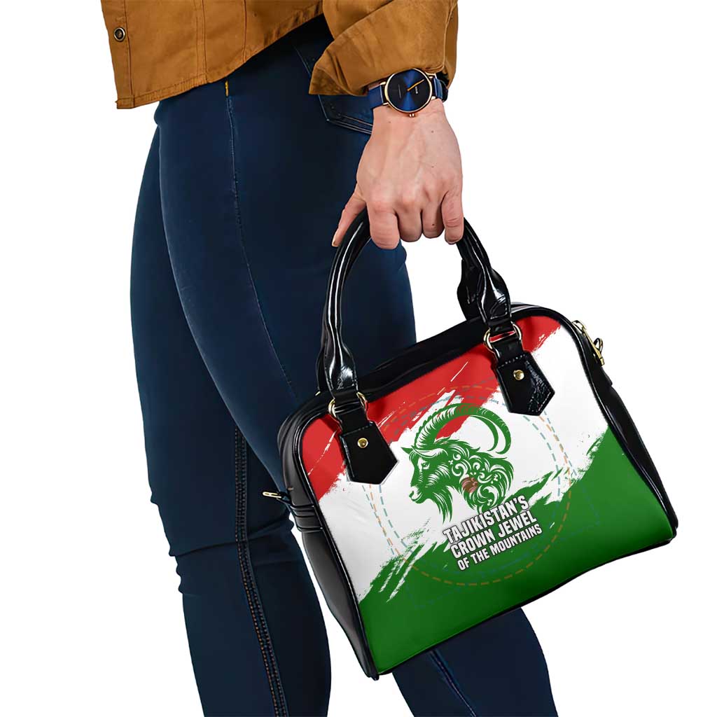 Tajikistan Shoulder Handbag Markhor with Red Green White Brushstroke Flag with Mountain Goat Design TS04