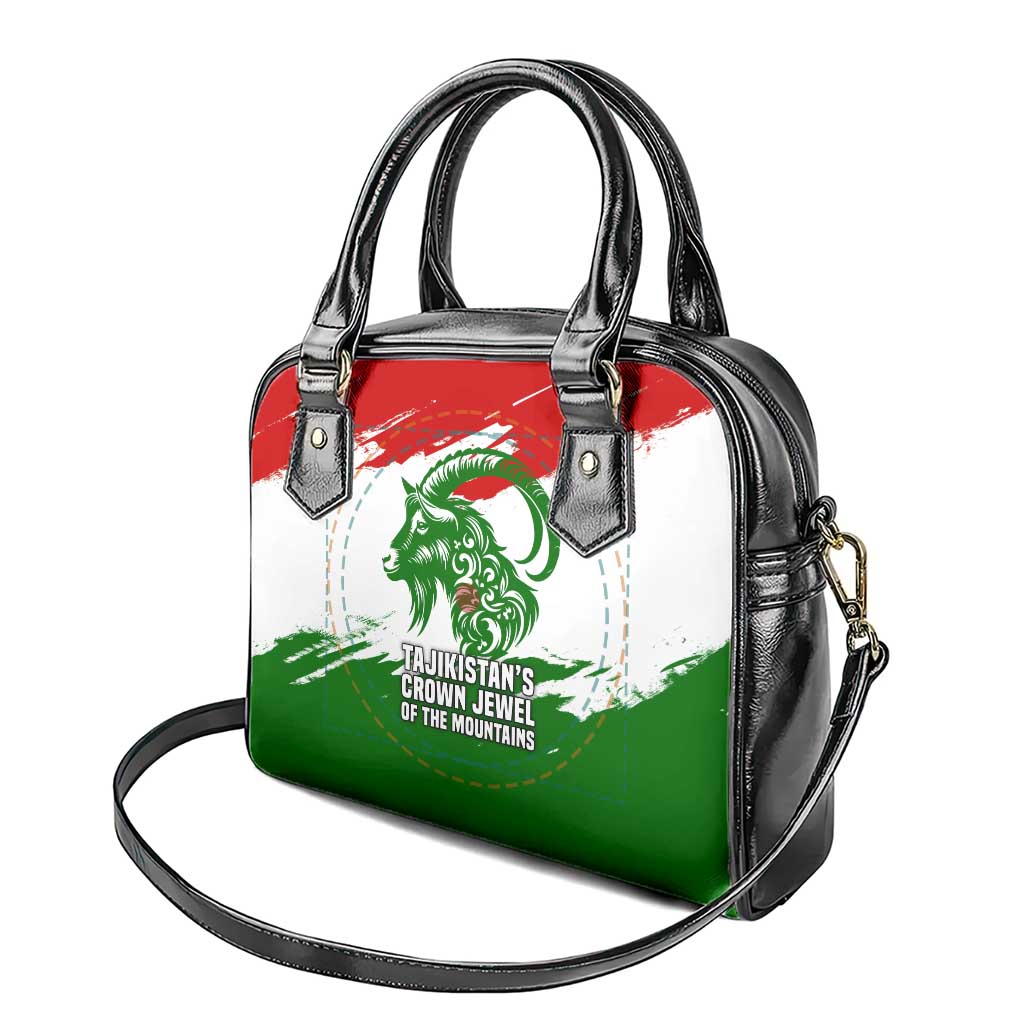 Tajikistan Shoulder Handbag Markhor with Red Green White Brushstroke Flag with Mountain Goat Design TS04
