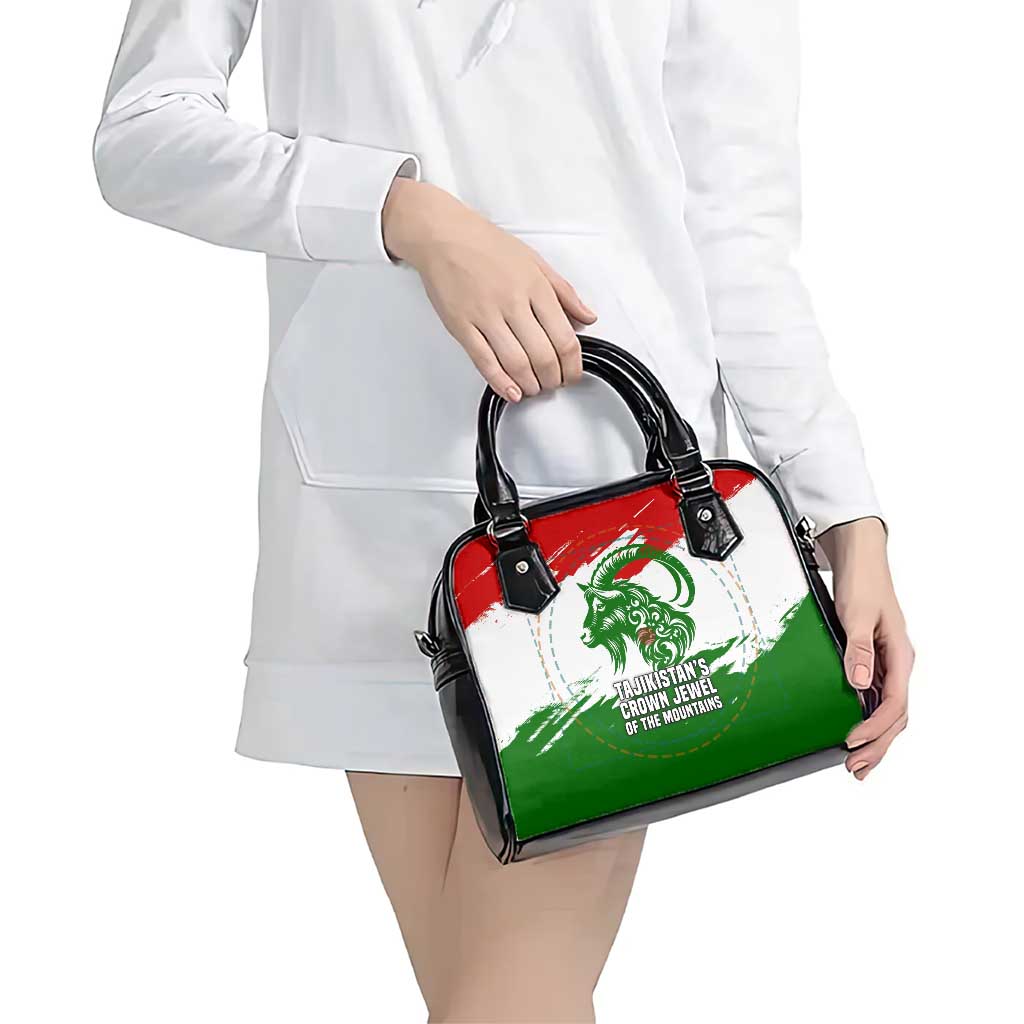 Tajikistan Shoulder Handbag Markhor with Red Green White Brushstroke Flag with Mountain Goat Design TS04