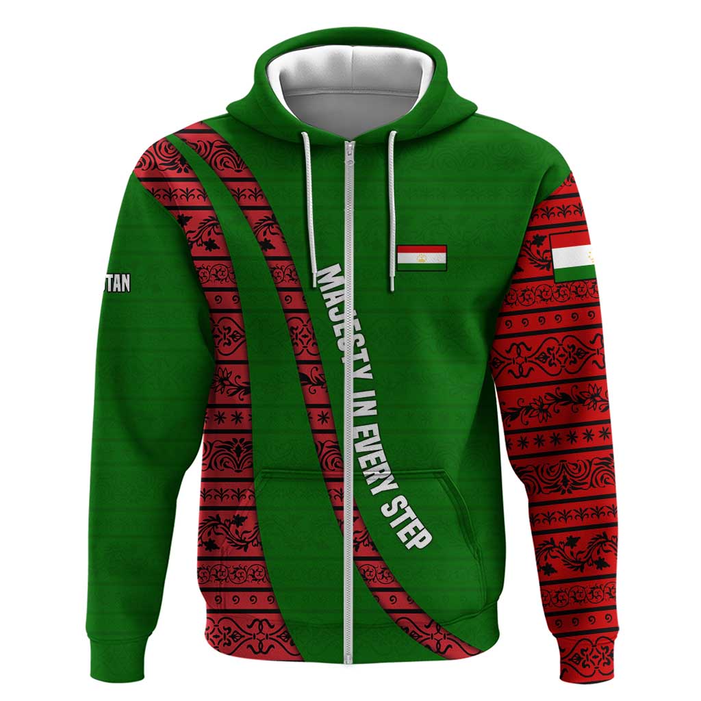 Tajikistan Green Lion Hoodie with Red Folk Pattern with Majestic Script TS04