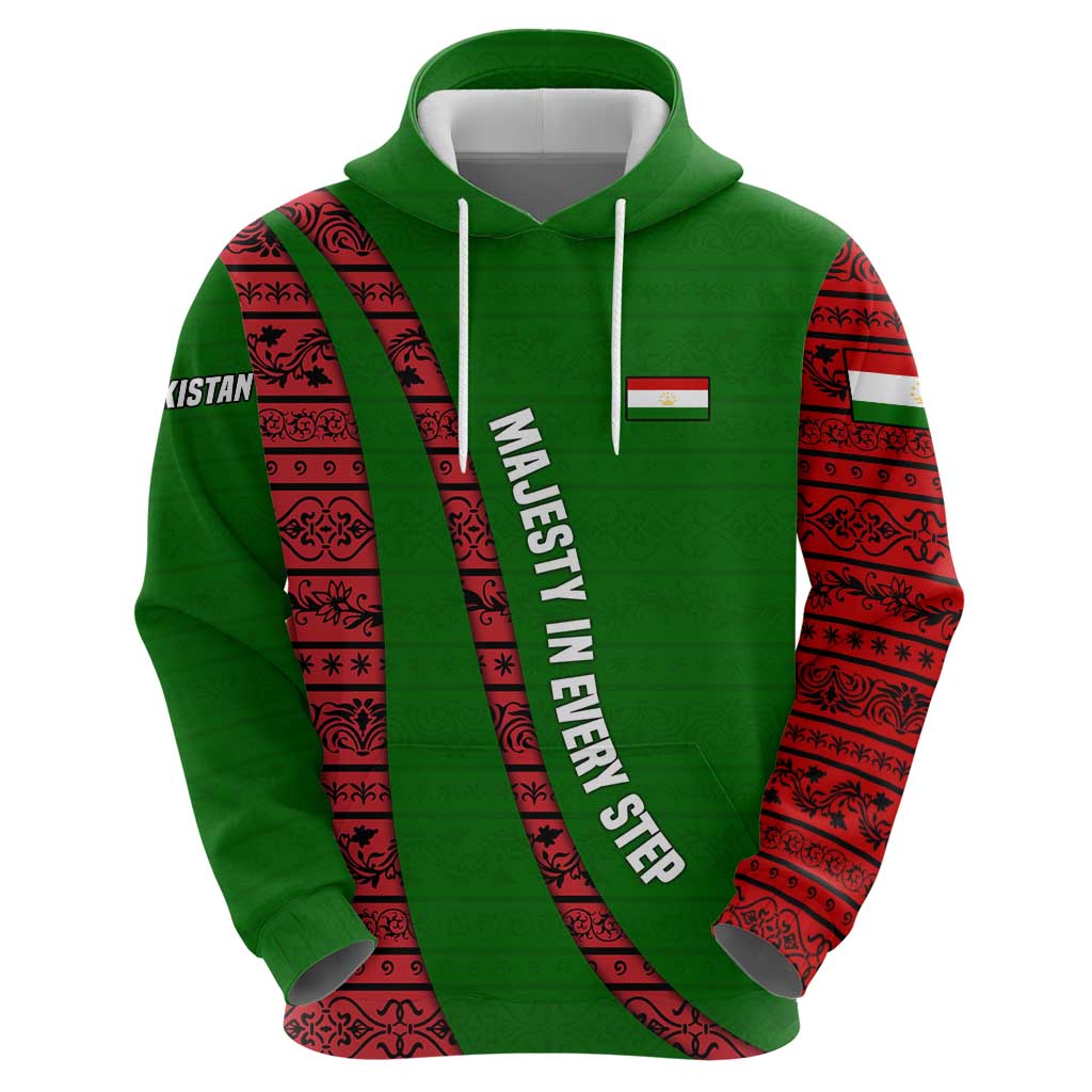 Tajikistan Green Lion Hoodie with Red Folk Pattern with Majestic Script TS04