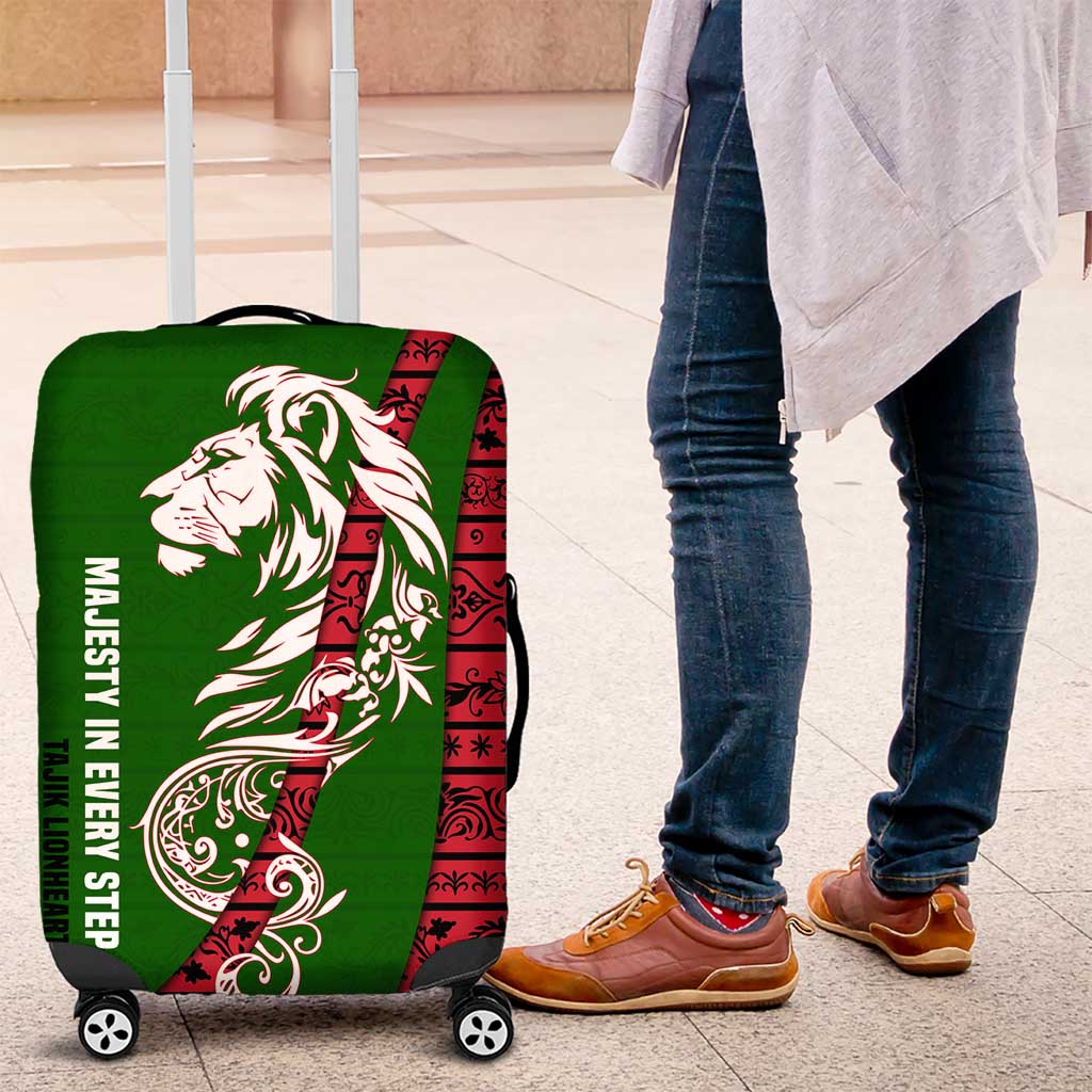 Tajikistan Green Lion Luggage Cover with Red Folk Pattern with Majestic Script TS04