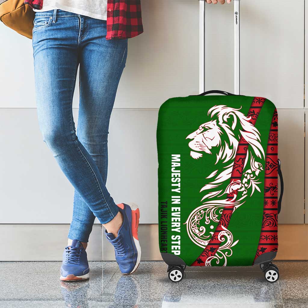 Tajikistan Green Lion Luggage Cover with Red Folk Pattern with Majestic Script TS04