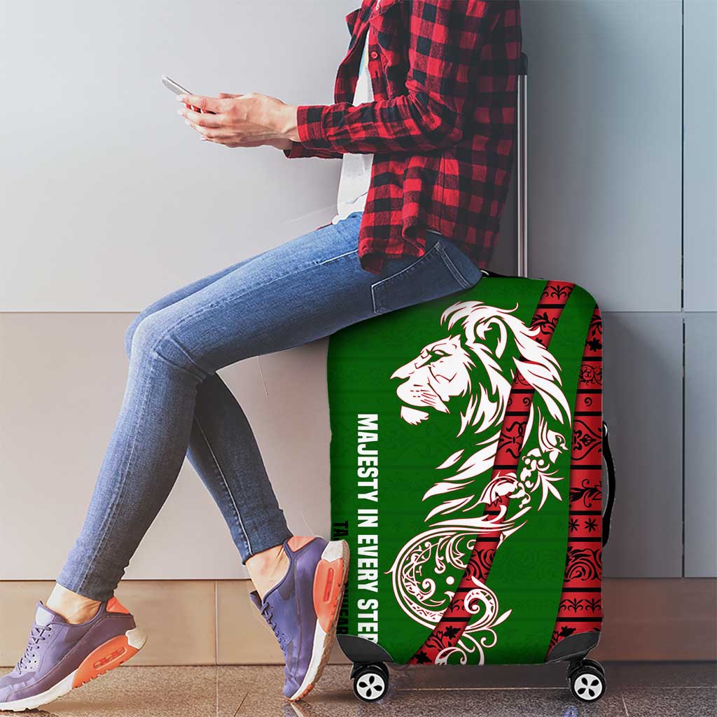 Tajikistan Green Lion Luggage Cover with Red Folk Pattern with Majestic Script TS04