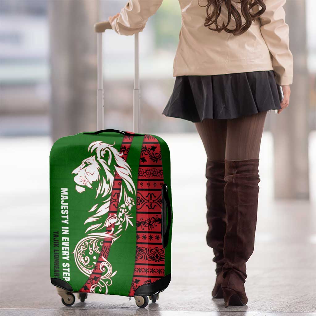 Tajikistan Green Lion Luggage Cover with Red Folk Pattern with Majestic Script TS04