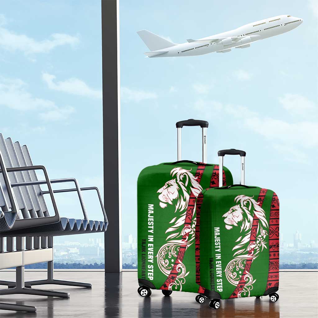 Tajikistan Green Lion Luggage Cover with Red Folk Pattern with Majestic Script TS04