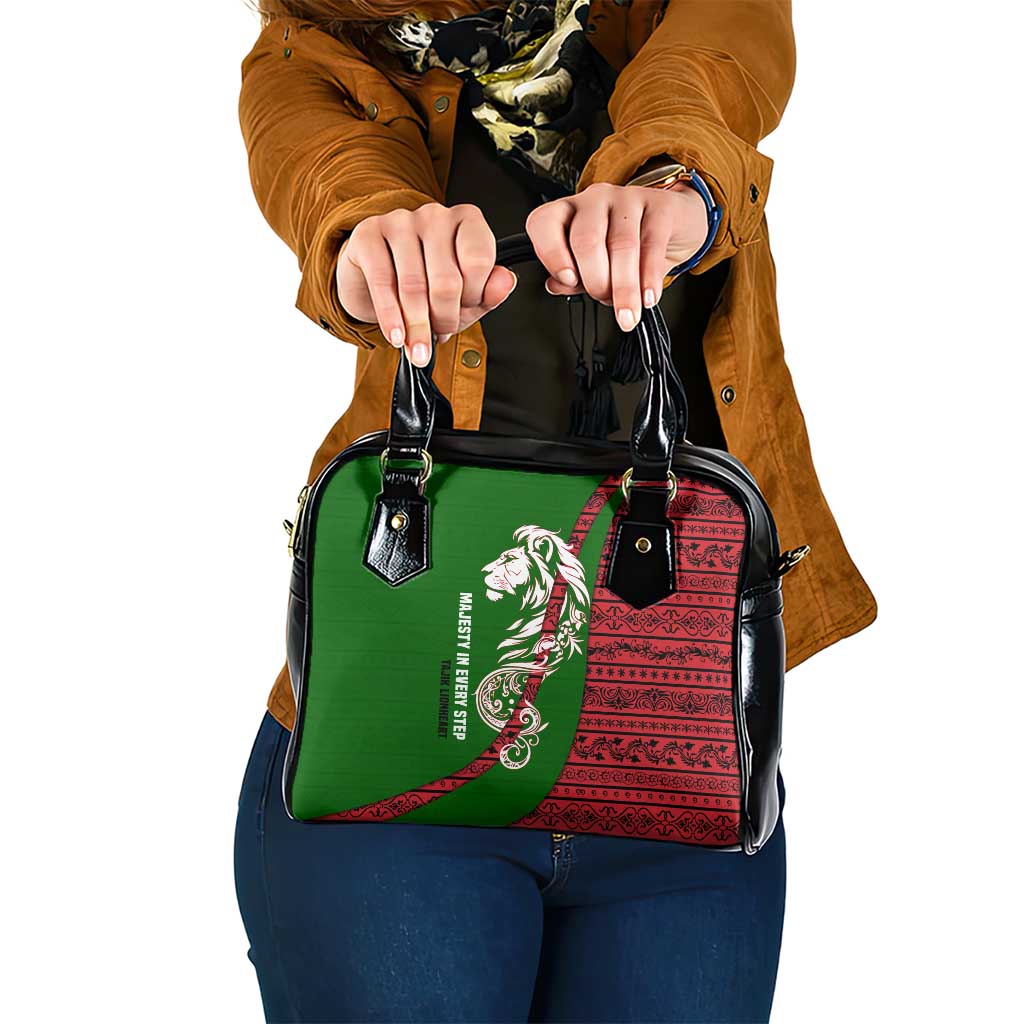Tajikistan Green Lion Shoulder Handbag with Red Folk Pattern with Majestic Script TS04