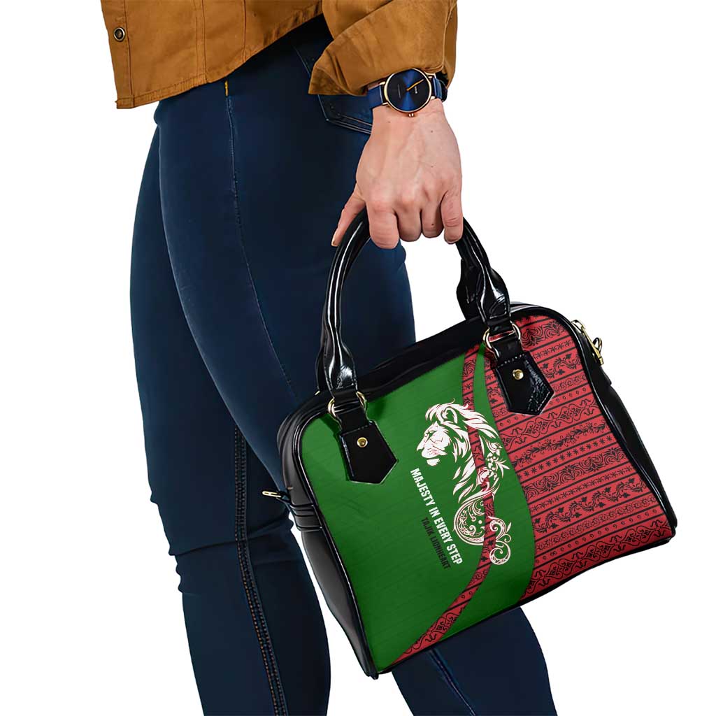 Tajikistan Green Lion Shoulder Handbag with Red Folk Pattern with Majestic Script TS04