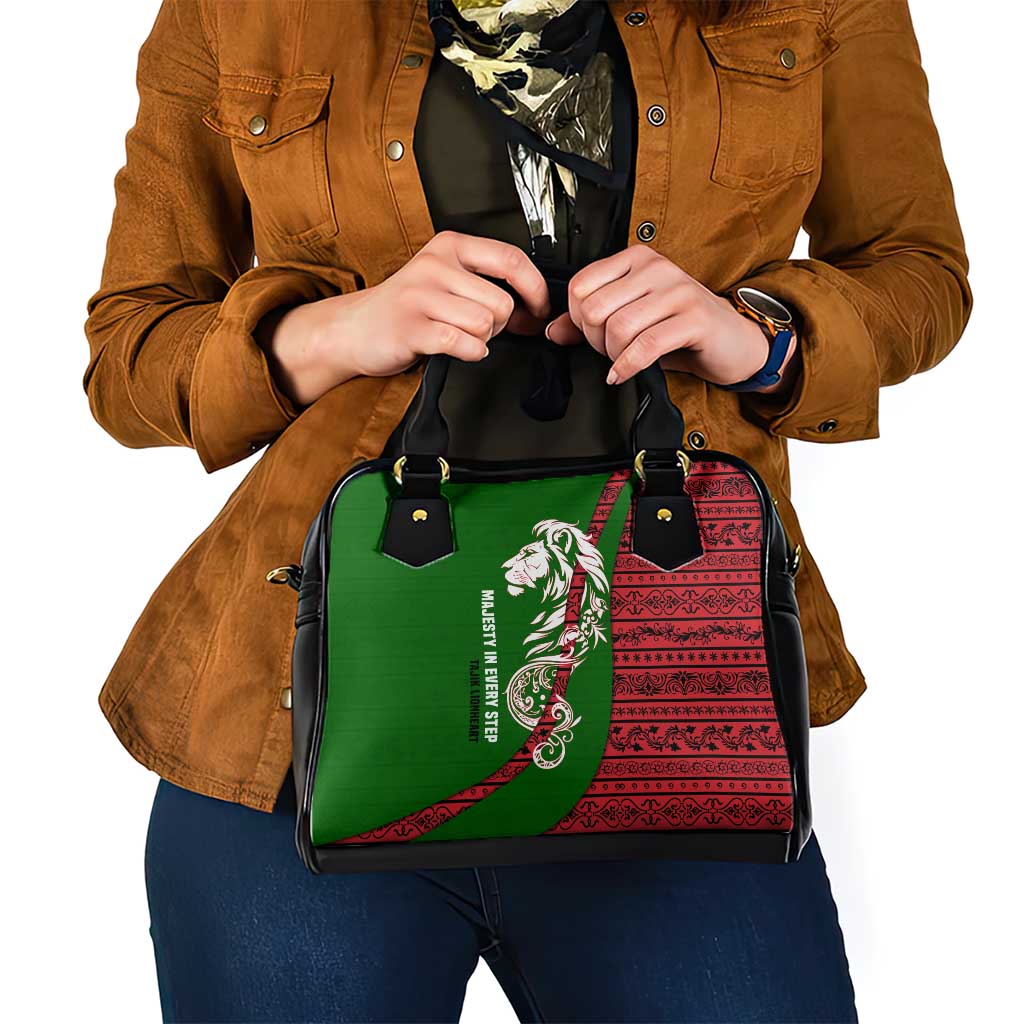 Tajikistan Green Lion Shoulder Handbag with Red Folk Pattern with Majestic Script TS04