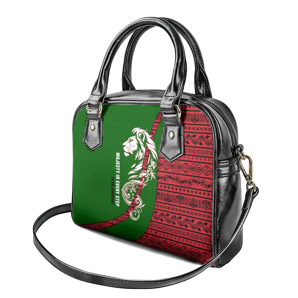 Tajikistan Green Lion Shoulder Handbag with Red Folk Pattern with Majestic Script TS04