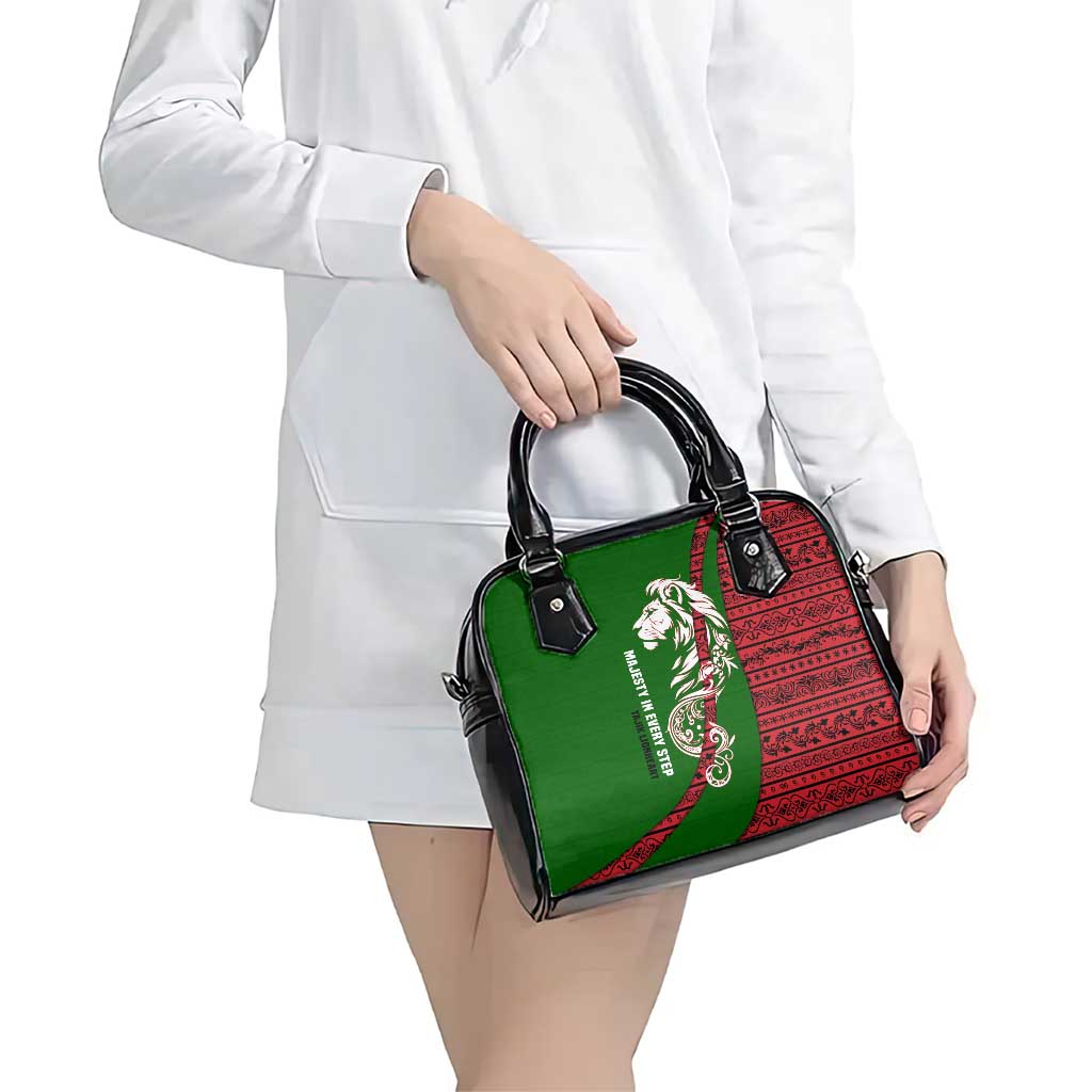 Tajikistan Green Lion Shoulder Handbag with Red Folk Pattern with Majestic Script TS04