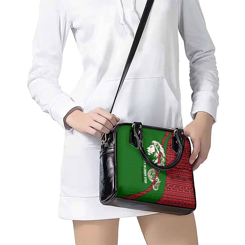 Tajikistan Green Lion Shoulder Handbag with Red Folk Pattern with Majestic Script TS04