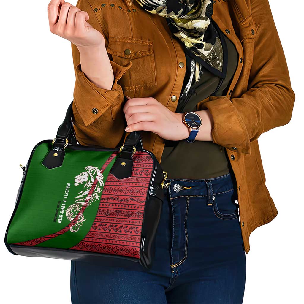 Tajikistan Green Lion Shoulder Handbag with Red Folk Pattern with Majestic Script TS04