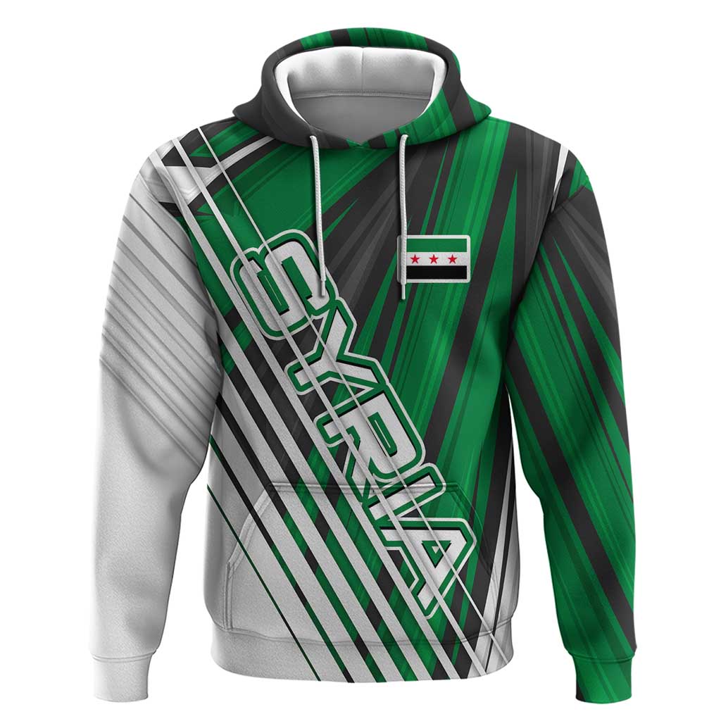 Modern Syria Flag Hoodie with Green and Black Diagonal Stripe Design TS04