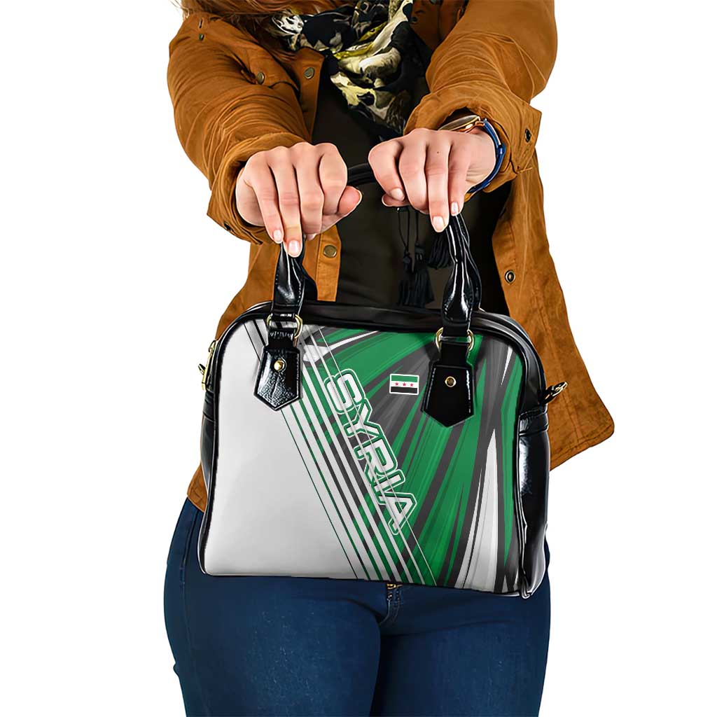 Modern Syria Flag Shoulder Handbag with Green and Black Diagonal Stripe Design TS04