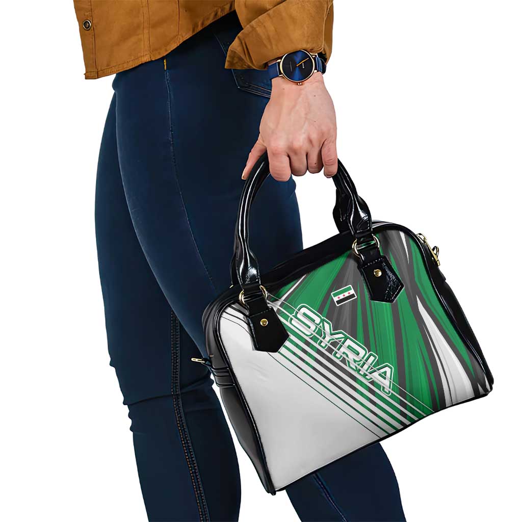 Modern Syria Flag Shoulder Handbag with Green and Black Diagonal Stripe Design TS04