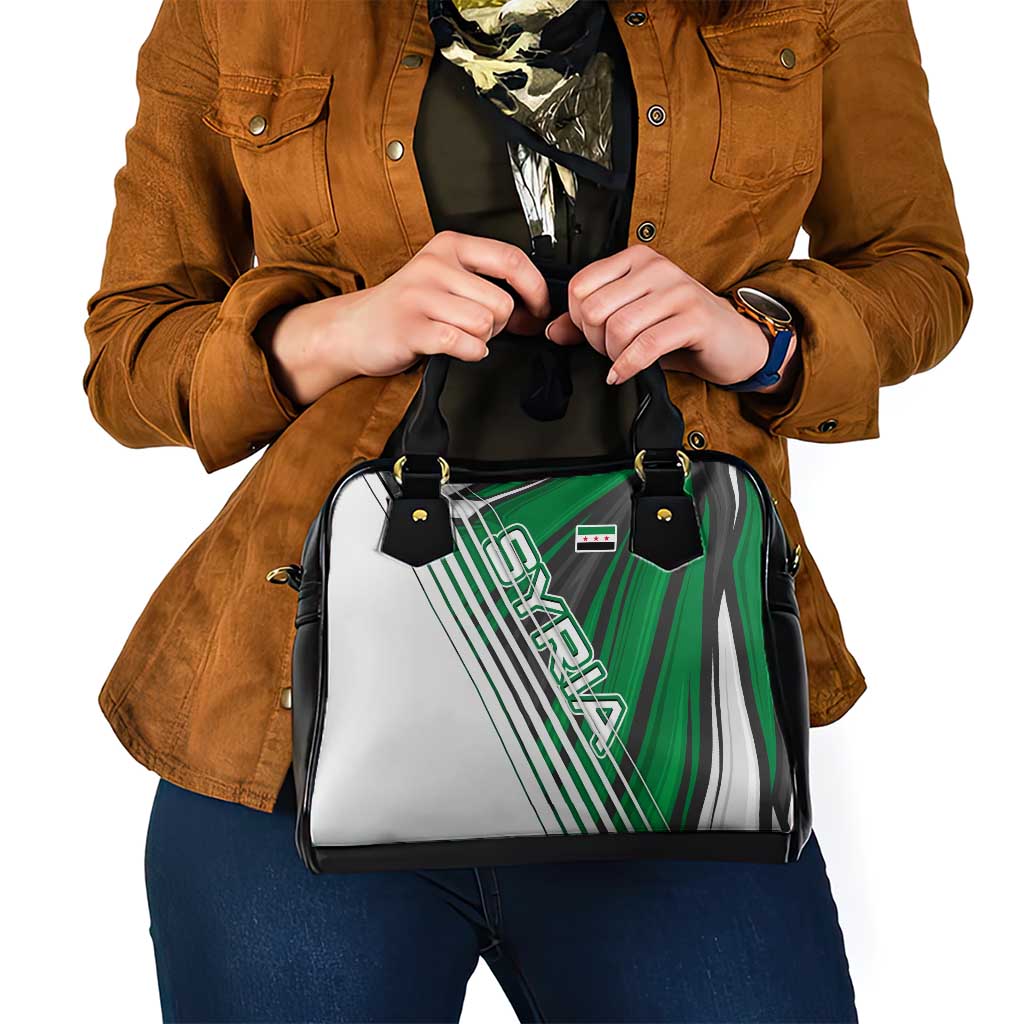Modern Syria Flag Shoulder Handbag with Green and Black Diagonal Stripe Design TS04