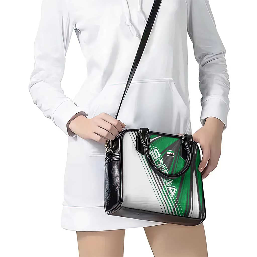 Modern Syria Flag Shoulder Handbag with Green and Black Diagonal Stripe Design TS04