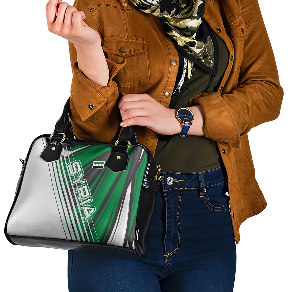 Modern Syria Flag Shoulder Handbag with Green and Black Diagonal Stripe Design TS04